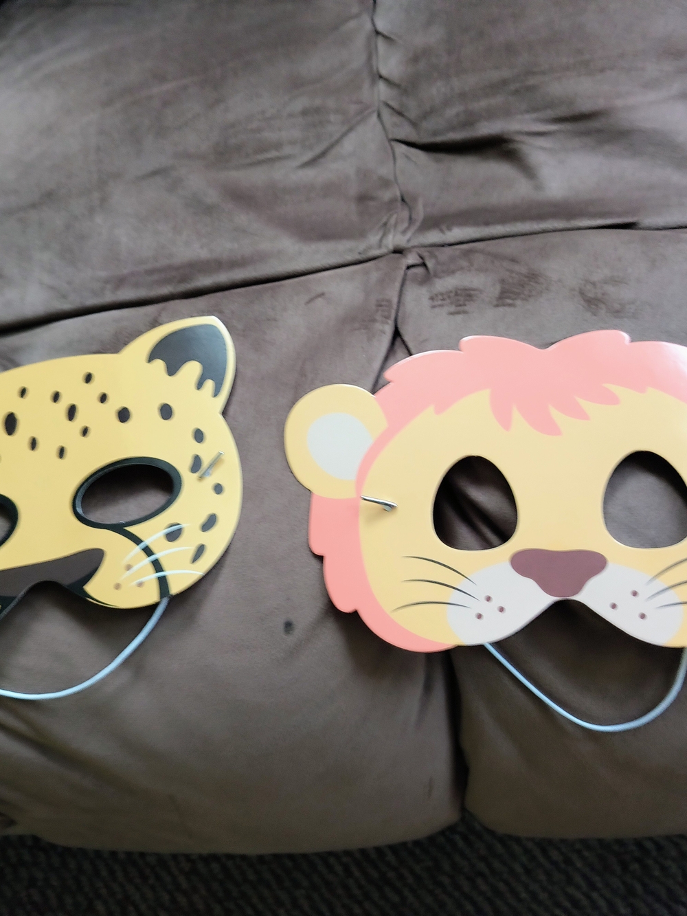 Kids Yellow and Pink Animal Face Masks - Lion & Cheetah